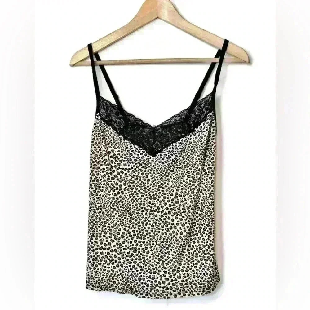 Vintage Jessica Womens Leopard Print Babydoll Lace Cami Lingerie Top Large